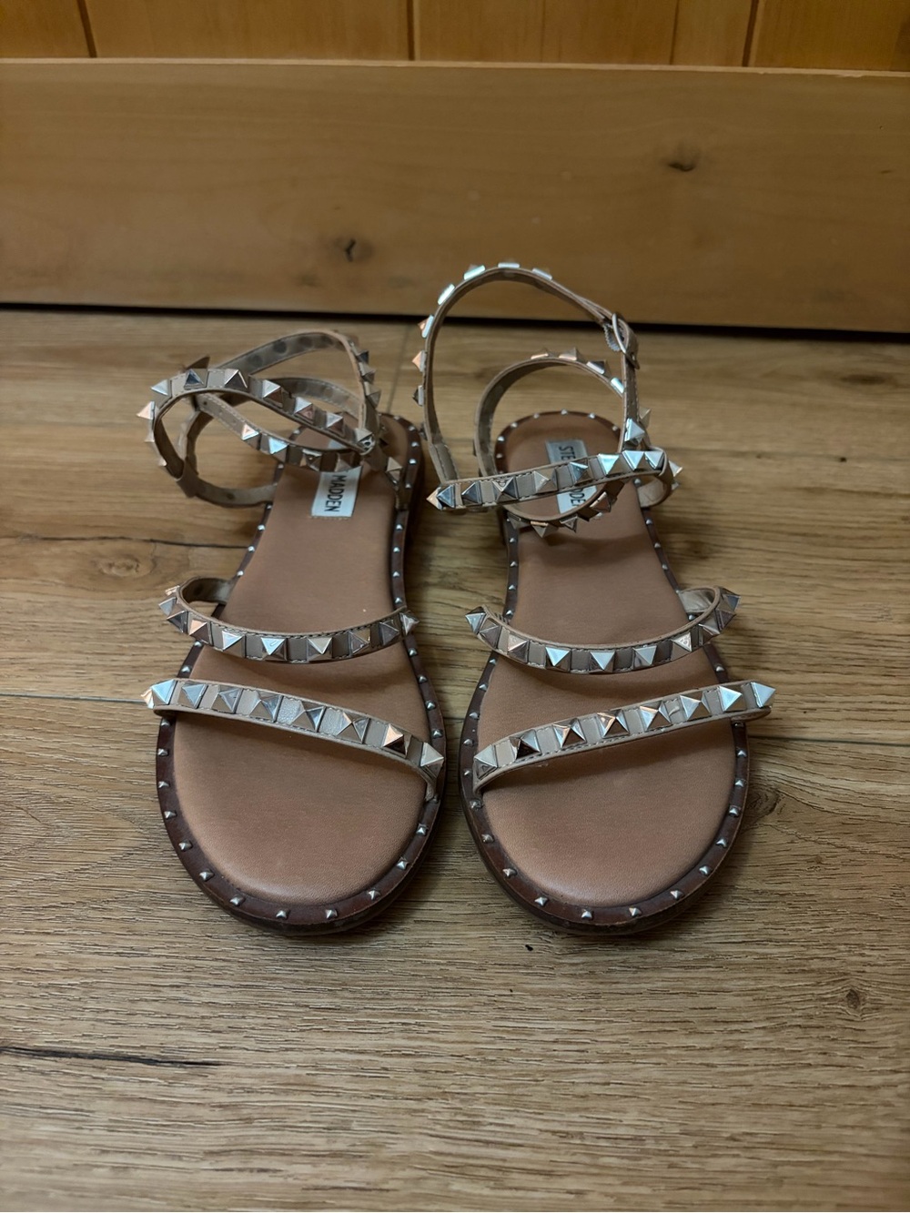 Steve Madden Beige Studded Strappy Sandals